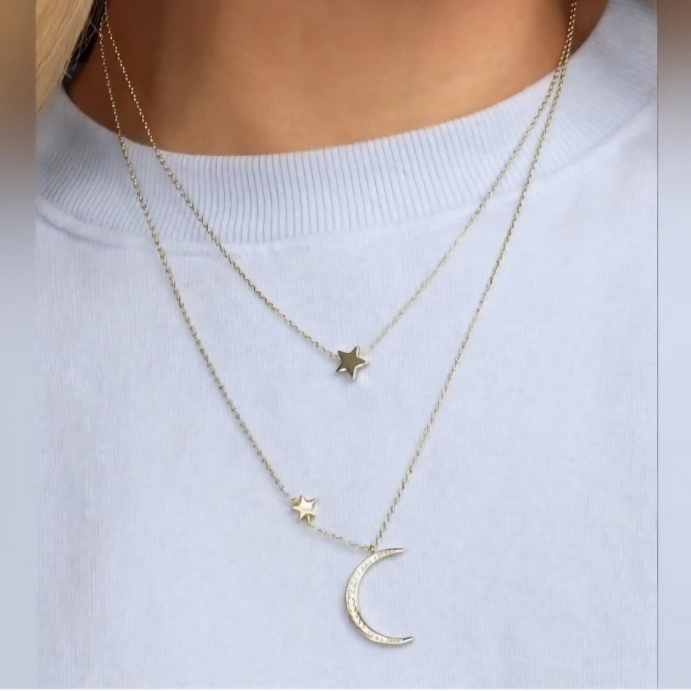 Melinda Maria Gold Double-Layer Star and Crescent Necklace